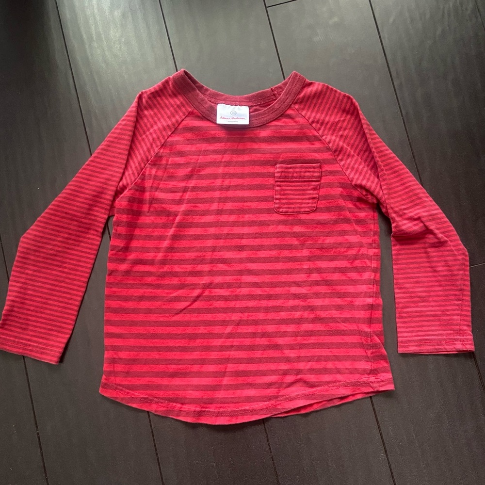 Hanna Andersson boy’s long sleeve red striped t-shirt size 4 (100) EUC
